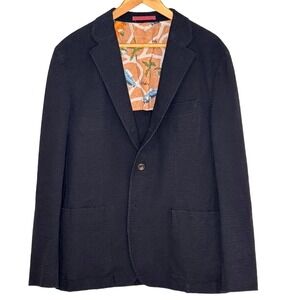 Ted Baker London Textured Black Blazer Jacket w/ Tropical Print Lining Small